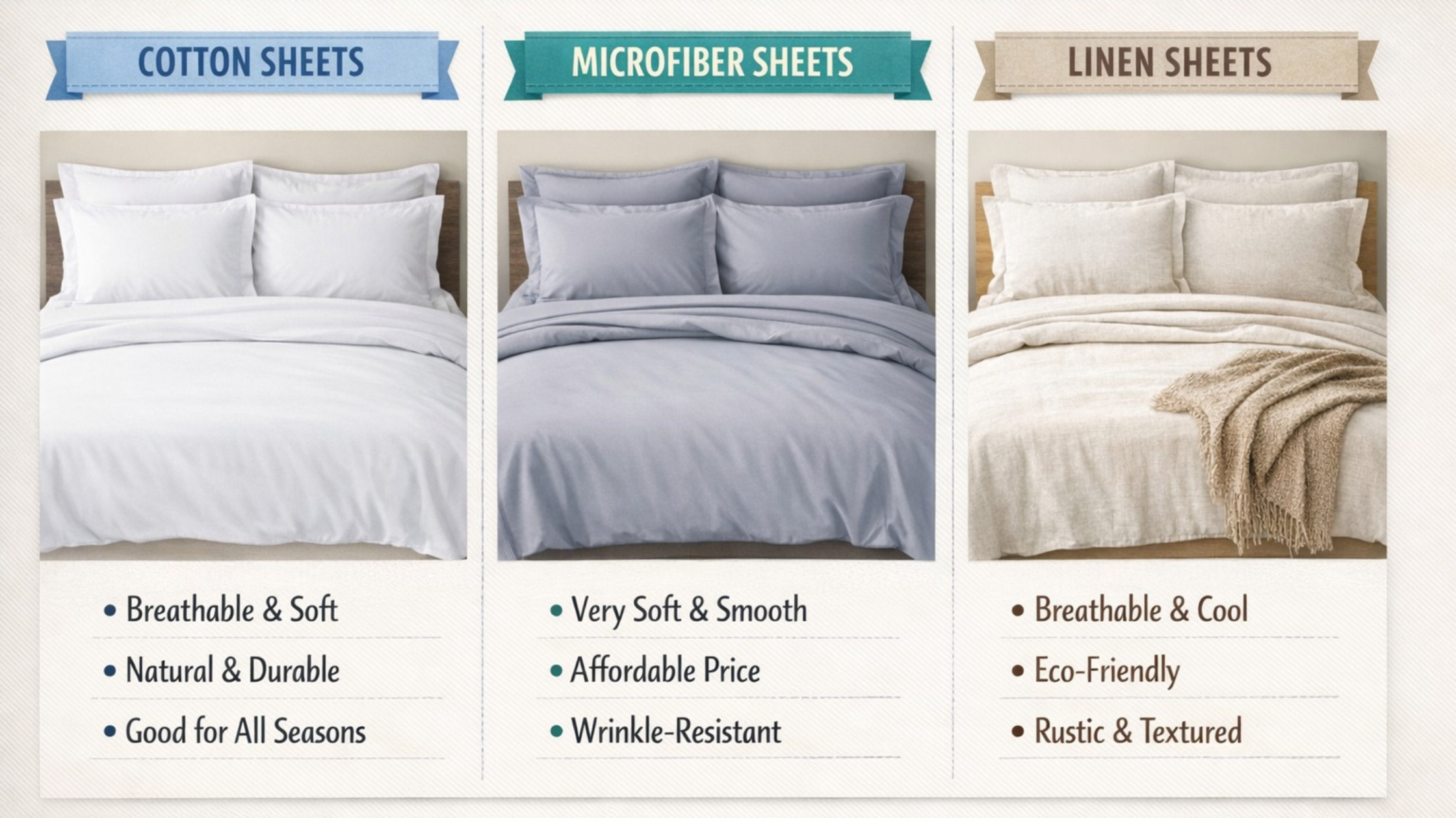 comparison of cotton linen microfiber silk satin bed sheet care instructions