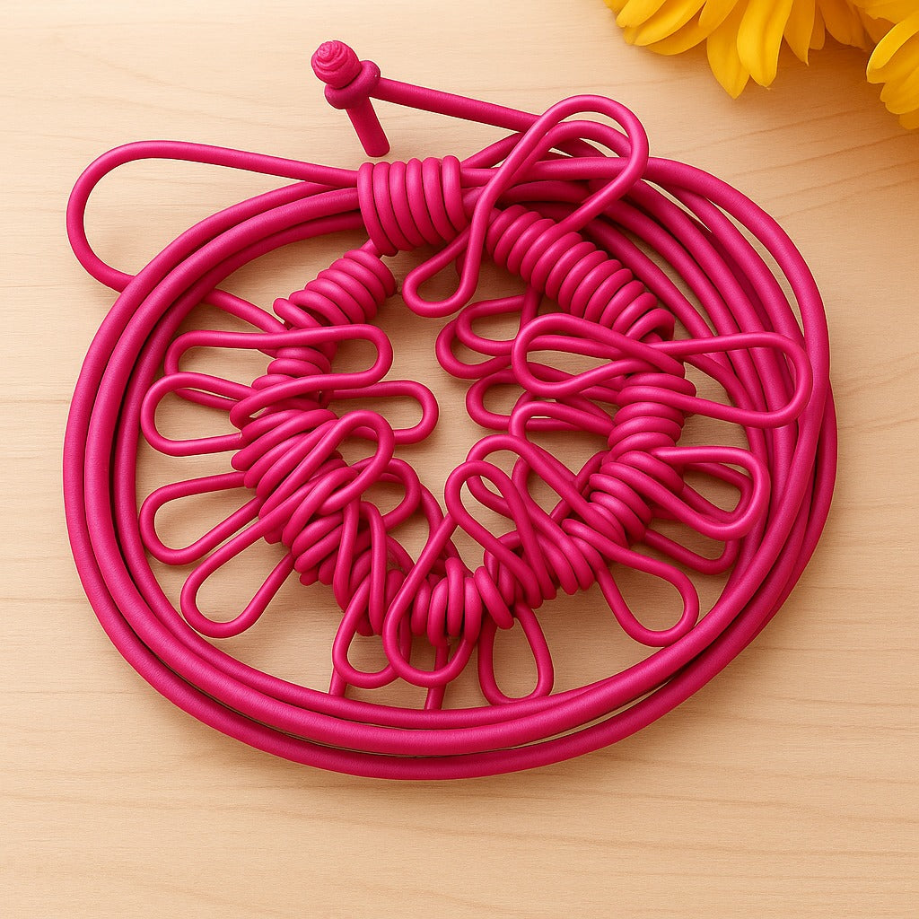 Eakstar | Dark Pink Cloth Drying Rope with Hooks | Elastic Hanging Rope for Cloth Drying