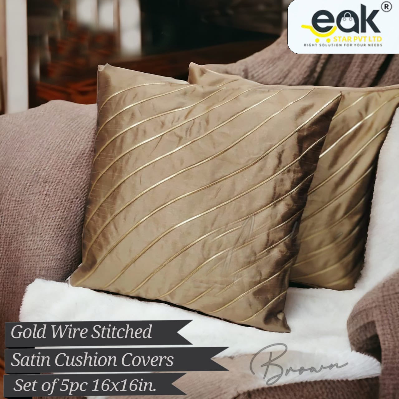 Eakstar | Cushion Covers | Pack of 5 | Gold