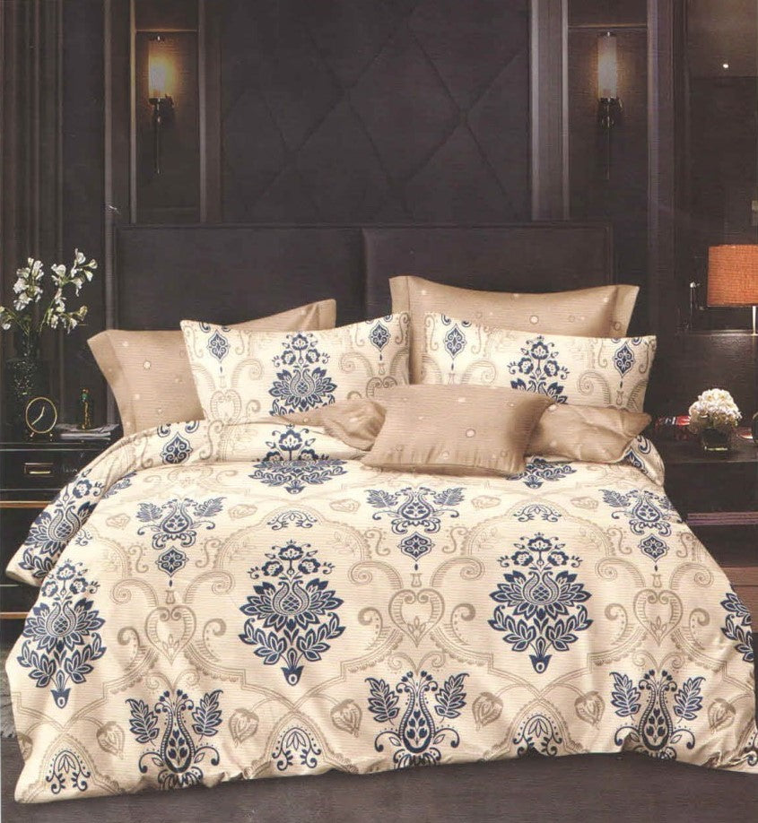 Soft Touch Collection Cream Royal Blue Flower Fitted Double Bed - Eakstar