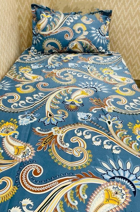 Eakstar | Single Bedsheet | Blue Royal Flower Design