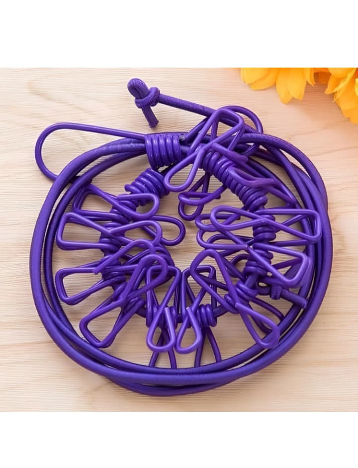 Eakstar | Purple Cloth Drying Rope with Hooks | Elastic Hanging Rope for Cloth Drying