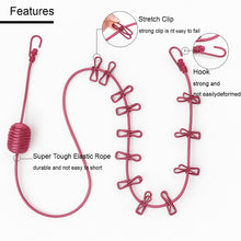 Eakstar | Dark Pink Cloth Drying Rope with Hooks | Elastic Hanging Rope for Cloth Drying