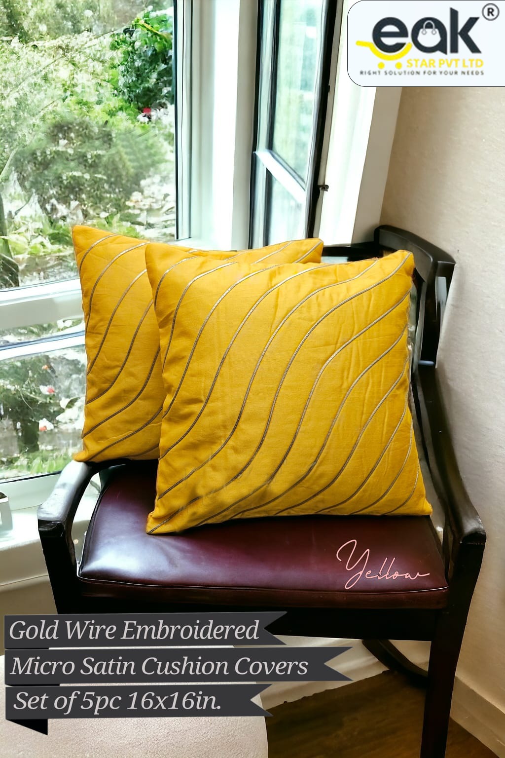 Eakstar | Cushion Covers | Pack of 5 | Yellow