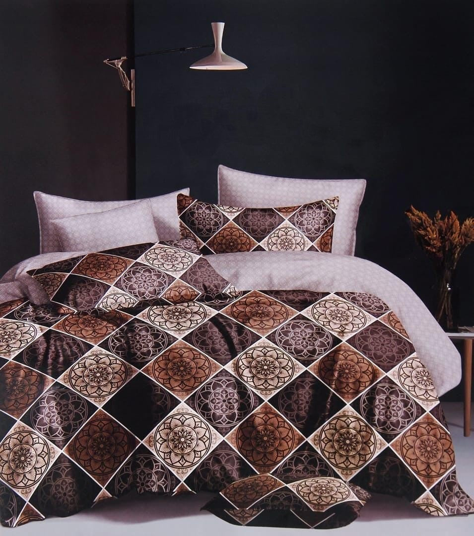 Eakstar | Single Bedsheet | Brown Stamp Print Design - Eakstar