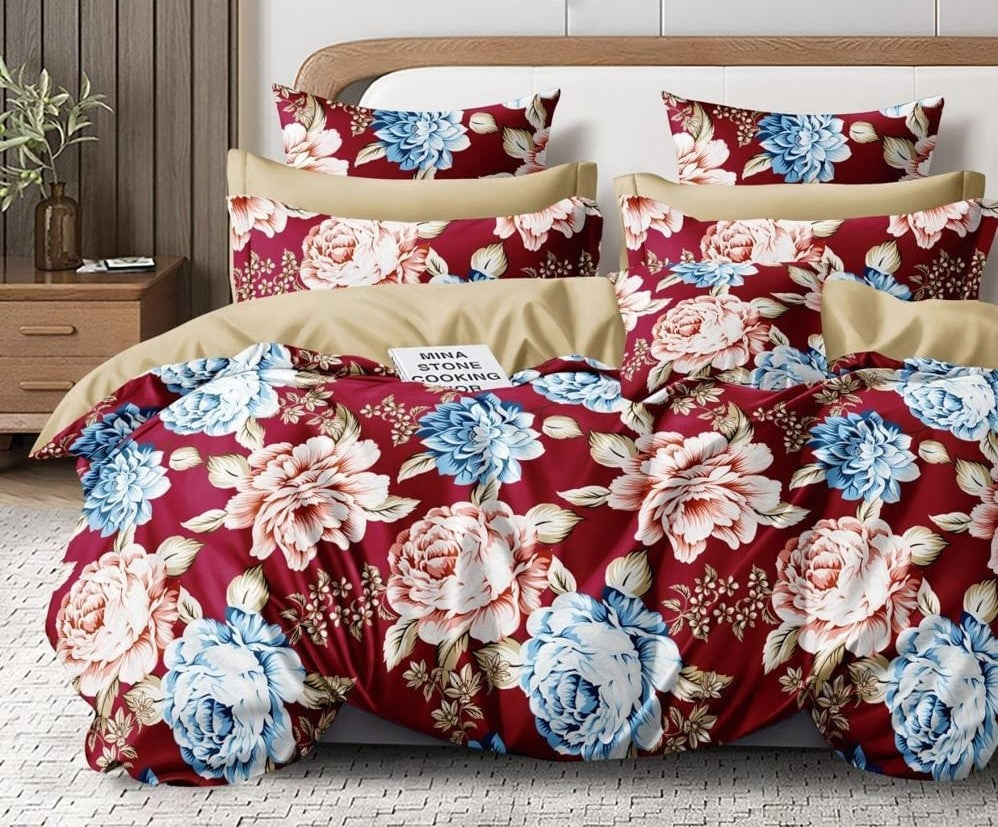 Eakstar | Single Bedsheet | Maroon Flower Design - Eakstar