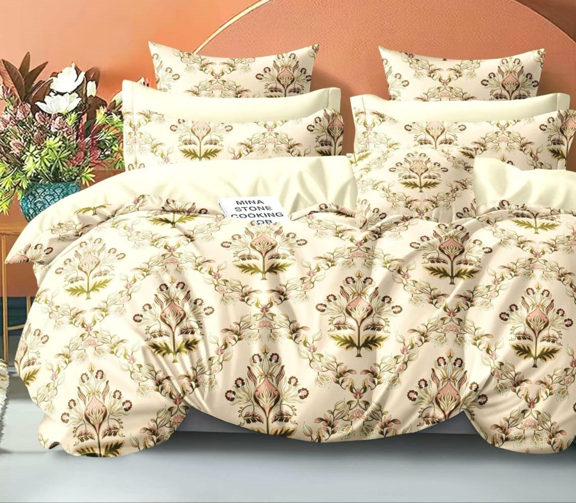 Eakstar | Single Bedsheet | Cream Color with Flower Print Design - Eakstar