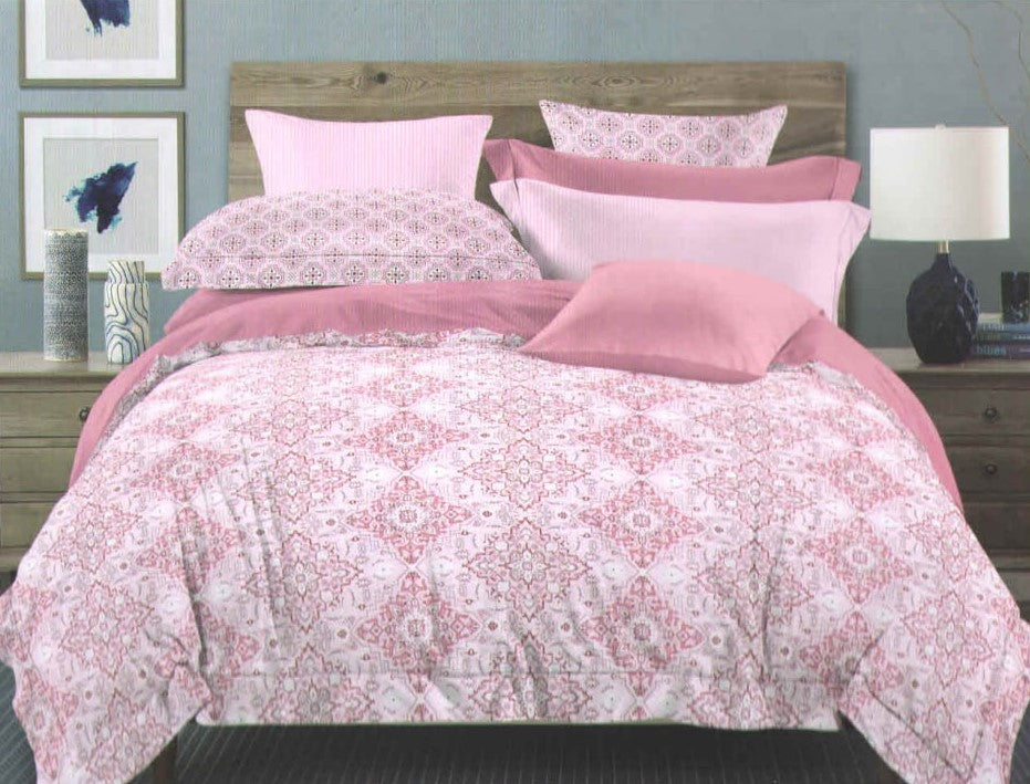 EakStar | Tamannah Collection | Bedsheet| Pink block diamond design - Eakstar