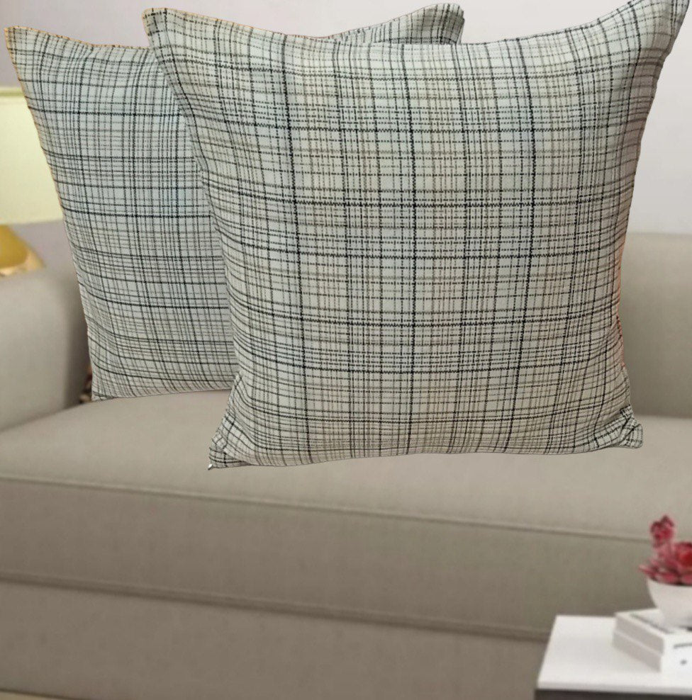 Eakstar | Cushion Covers | Grey Beige | Line Check Design | Pack of 5 - Eakstar